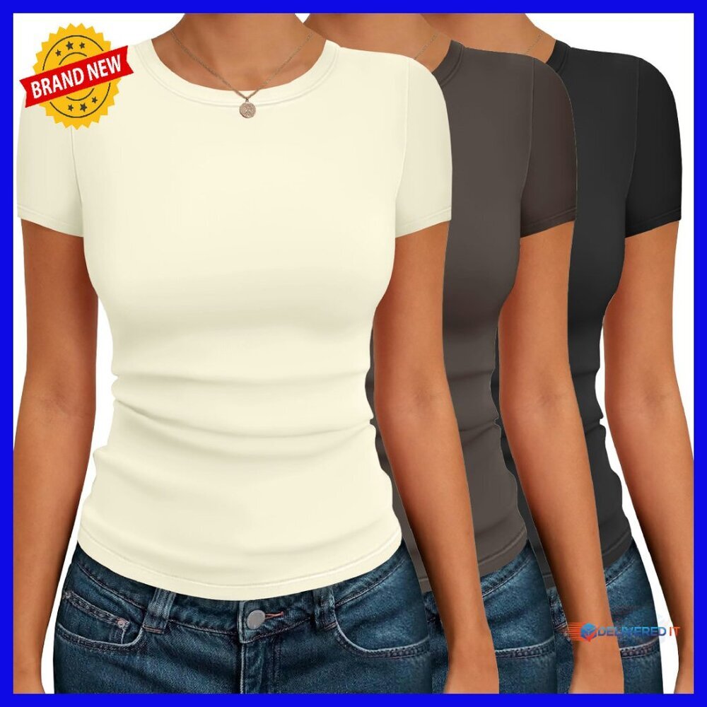 Women's Slim Fit Short Sleeve Crew Neck Tees 3 Pack Premium Fabric